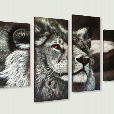 Leão painéis múltiplos conjunto de quatro  de pintura em canvas dividida para decoração de casas