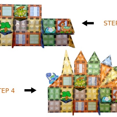 Conjunto de blocos de construção magnéticos 3D Dinosaur World, 90 peças, azulejos magnéticos, brinquedos educativos para crianças. Estimular a criatividade de meninos e meninas. Você pode criar formas 2D, 3D, alfabetos e números.