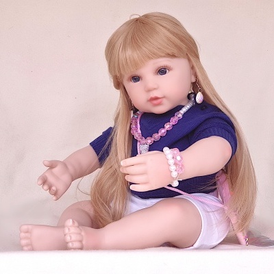 Boneca bebé reborn, boneca fofa com cabelo loiro, 58 cm, corpo em tecido de vinil macio, boneca infantil realista e realista, um presente de aniversário perfeito!