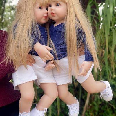 Bonecas Bebês Reborn Gêmeas Para Crianças, 58 cm, 1,5 kg, Cabelo Loiro Longo, Corpo De Tecido, Vinil Macio, Tamanho Natural, Envio Rápido