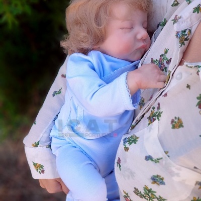 Boneca reborn menino Hugo, recém-nascido com cabelo enraizado, pesado 2kgs, em uma bolsa de transporte, corpo de pano com cabeça flexível realista, presente ideal para meninas