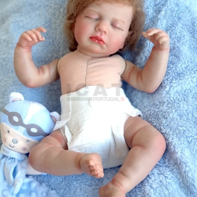 Bebé Reborn Lucas, Boneco Recém-Nascido, Cabelo Enraizado, Pesado, 2kgs 4.4lbs, 18” 45 cms, Com Saco De Maternidade, Cabeça flexível, Corpo em tecido, Pele 3D, Bonecas de Terapia e Cura, Presente de Aniversário
