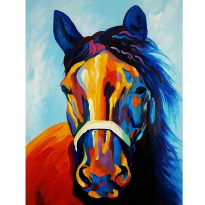 Pintura equestre colorida abstrata de cavalo