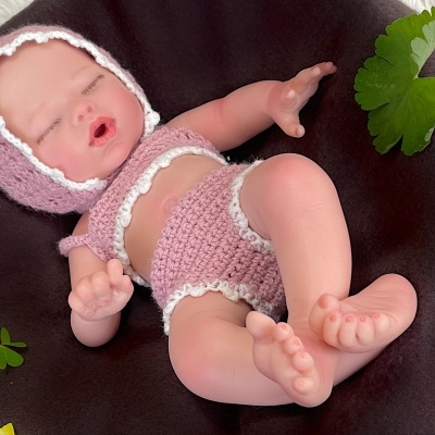 Boneca Bebé Reborn Corpo Inteiro Silicone Nora, Mini Bebé Dormido, Prematuro 34cm, Realista, Banhável, Presente Ideal Para Meninas