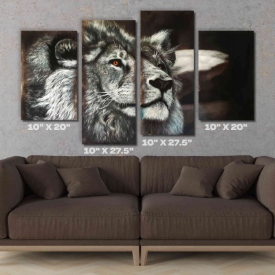 Leão painéis múltiplos conjunto de quatro  de pintura em canvas dividida para decoração de casas