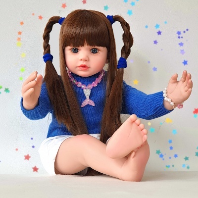 Boneca Bebé Reborn, 60cms, 1.5kgs, Corpo em Tecido de Vinil Macio, Cabelo Castanho, Presente de Aniversário, Pronto a Enviar!