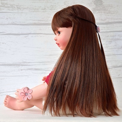Bebé reborn com jardineiras vermelhas e brancas, Boneca para bebé, 60 cm, vinil macio, corpo em tecido, bonecas de princesa realistas e bonitas, cabelo castanho Bebé reborn com jardineiras vermelhas e brancas, Boneca para bebé, 60 cm, vinil macio, corpo em tecido, bonecas de princesa realistas e bonitas, cabelo castanho
