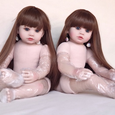 Bonecas reborn Gêmeas Realistas, 60 cm de altura, 1,5 kg cada, Cabelo Castanho Comprido, Corpo de Tecido, Vinil Macio, Presente de Aniversário Bonecas reborn Gêmeas Realistas, 60 cm de altura, 1,5 kg cada, Cabelo Castanho Comprido, Corpo de Tecido, Vinil Macio, Presente de Aniversário