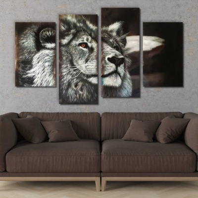 Leão painéis múltiplos conjunto de quatro  de pintura em canvas dividida para decoração de casas