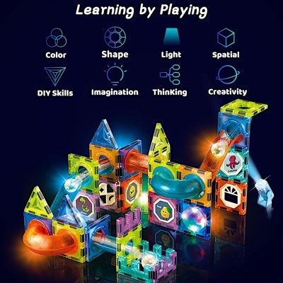 Blocos de construção magnéticos 110 peças conjunto de corrida de mármore (Marble Run). Brinquedos e puzzles para a educação infantil. Ideal para prenda de aniversário.