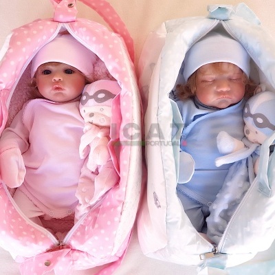 Bonecas gémeas reborn recém-nascidos Hugo e Sofie, par de menino e menina de 2 kg cada, em bolsa de viagem, realista, cabeça flexível, Presente mágico para meninas.!
