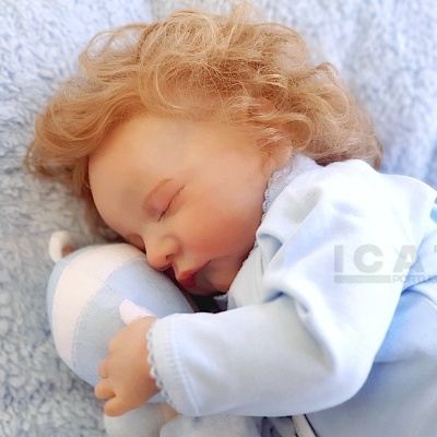 Boneca reborn menino Hugo, recém-nascido com cabelo enraizado, pesado 2kgs, em uma bolsa de transporte, corpo de pano com cabeça flexível realista, presente ideal para meninas