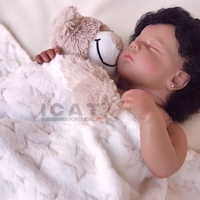 Boneca  Bebé Reborn Menina Nia, Cabelo Afro Enraizado Realista, Pesando 1,5 kg, Cabeça Flexível, Corpo de Tecido, Pele Escura, Birracial