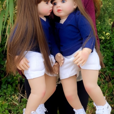 Bonecas reborn Gêmeas Realistas, 60 cm de altura, 1,5 kg cada, Cabelo Castanho Comprido, Corpo de Tecido, Vinil Macio, Presente de Aniversário Bonecas reborn Gêmeas Realistas, 60 cm de altura, 1,5 kg cada, Cabelo Castanho Comprido, Corpo de Tecido, Vinil Macio, Presente de Aniversário