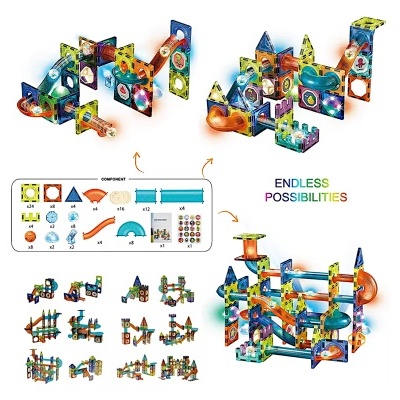 Blocos de construção magnéticos 110 peças conjunto de corrida de mármore (Marble Run). Brinquedos e puzzles para a educação infantil. Ideal para prenda de aniversário.