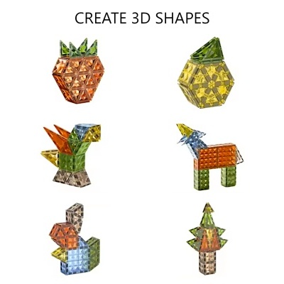Conjunto de blocos de construção magnéticos 3D Dinosaur World, 90 peças, azulejos magnéticos, brinquedos educativos para crianças. Estimular a criatividade de meninos e meninas. Você pode criar formas 2D, 3D, alfabetos e números.