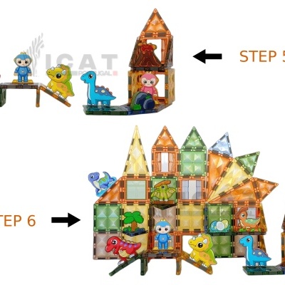 Conjunto de blocos de construção magnéticos 3D Dinosaur World, 90 peças, azulejos magnéticos, brinquedos educativos para crianças. Estimular a criatividade de meninos e meninas. Você pode criar formas 2D, 3D, alfabetos e números.