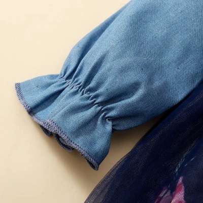 Vestido de ganga de manga comprida para rapariga, roupa de baile tutu para todas as ocasiões