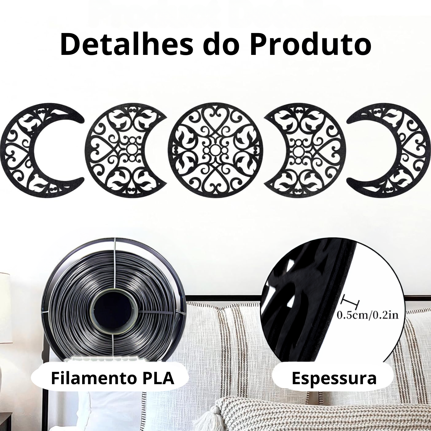 Decoração de Parede - Fases da Lua (Conjunto de 5 Peças)