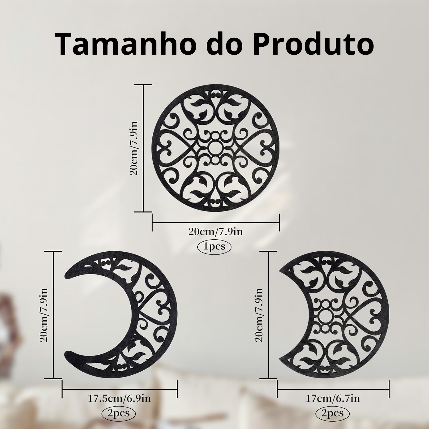 Decoração de Parede - Fases da Lua (Conjunto de 5 Peças)