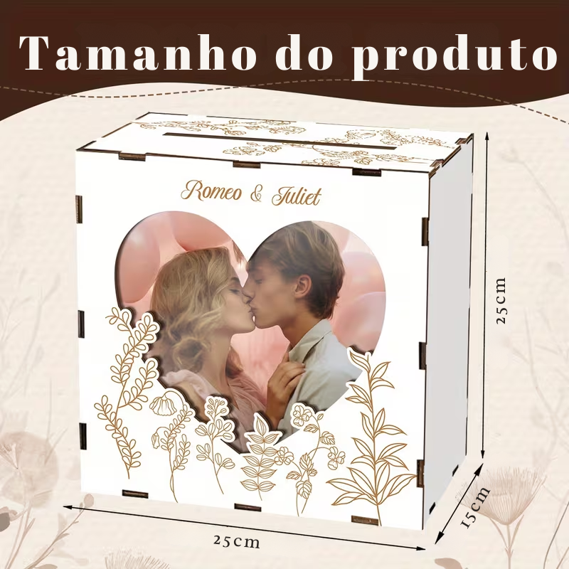 Caixa Envelopes Madeira com Foto e Nome