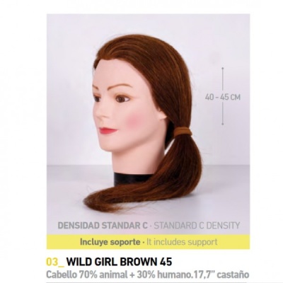 Cabeça Formação 100% Natural Girl Wild Brown 45cm