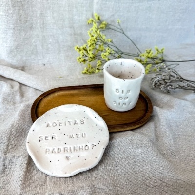 Santorini | Copo de Café com Pires para Padrinhos e Madrinhas (Entrega Imediata)