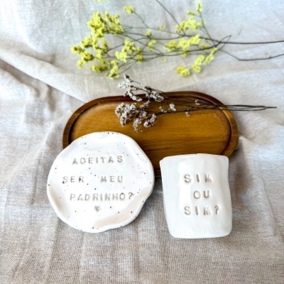 Santorini | Copo de Café com Pires para Padrinhos e Madrinhas (Entrega Imediata)