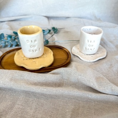 Santorini | Copo de Café com Pires para Padrinhos e Madrinhas (Entrega Imediata)