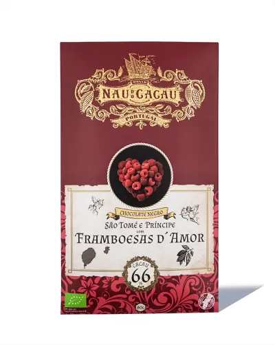 Tablete Chocolate Framboesas D’Amor 66% Cacau | Nau do Cacau