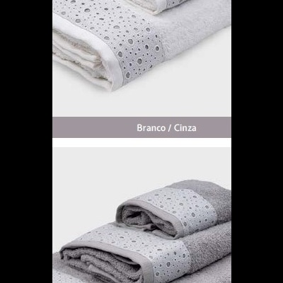 Jogo de banho - 100% algodão 400gm/m2 renda bordado inglês refª B-Perla