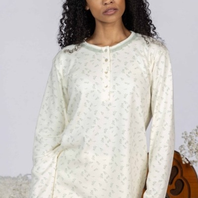 Pijama senhora ref 8429 Mira - interlock jackard - (inverno 2025)