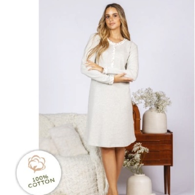Camisa de Dormir - refª 3243 - interlock cardada - Mira (inverno 2025) - 100% algodão