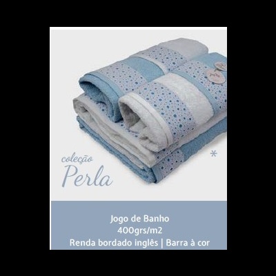 Jogo de banho - 100% algodão 400gm/m2 renda bordado inglês refª B-Perla