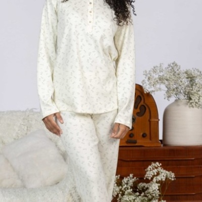 Pijama senhora ref 8429 Mira - interlock jackard - (inverno 2025)