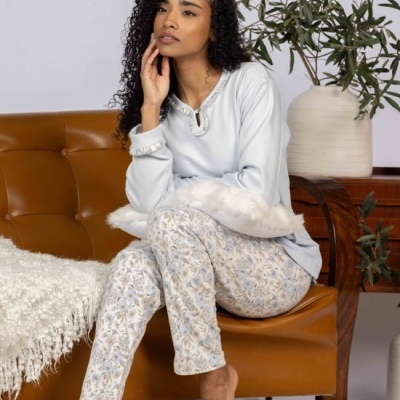 Pijama senhora ref 8444 Mira - interlock cardado - (inverno 2025)