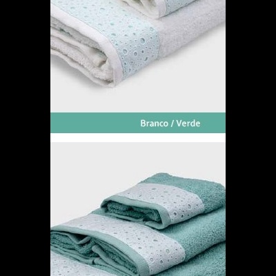 Jogo de banho - 100% algodão 400gm/m2 renda bordado inglês refª B-Perla