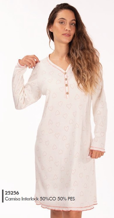 Camisa de Dormir - refª 25256 - interlock cardada - R&A (inverno 2025)