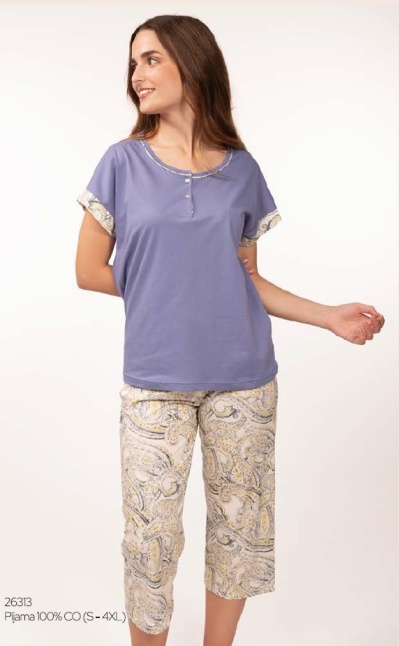 Pijama de bermuda senhora ref 26313 R&A  100% algodão (verão 2026)