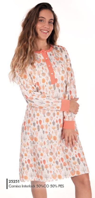 Camisa de Dormir - refª 25251 - interlock cardada - R&A (inverno 2025)