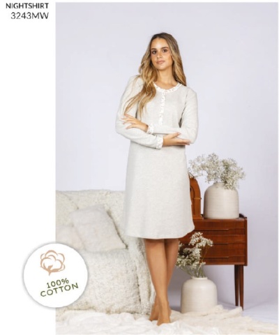 Camisa de Dormir - refª 3243 - interlock cardada - Mira (inverno 2025) - 100% algodão