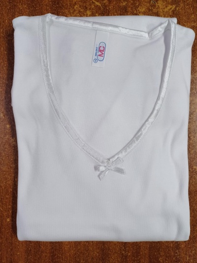 Camisola interior senhora c/manga c/pelo (cardada) com laço ref 576F (inverno)