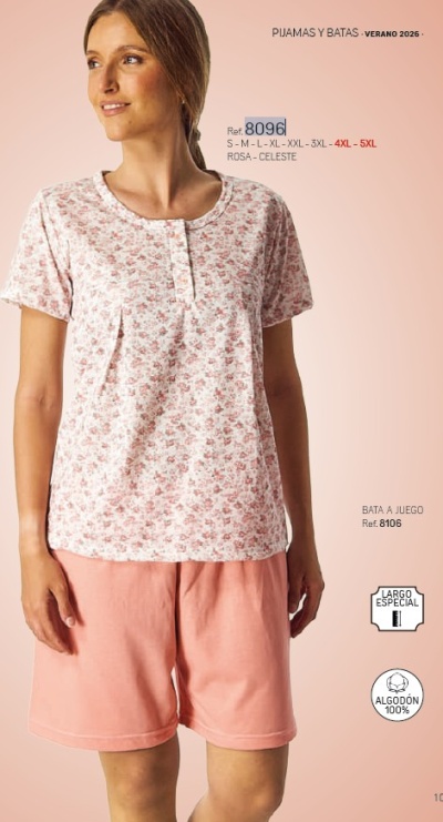 Pijama de calção senhora ref 8098 D&L 100% algodão (verão 2026)