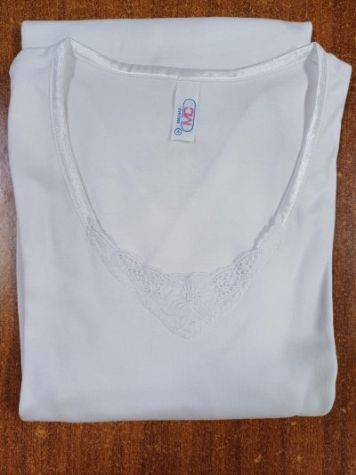 Camisola interior senhora c/manga c/pelo (cardada) com bordado ref 573F (inverno)