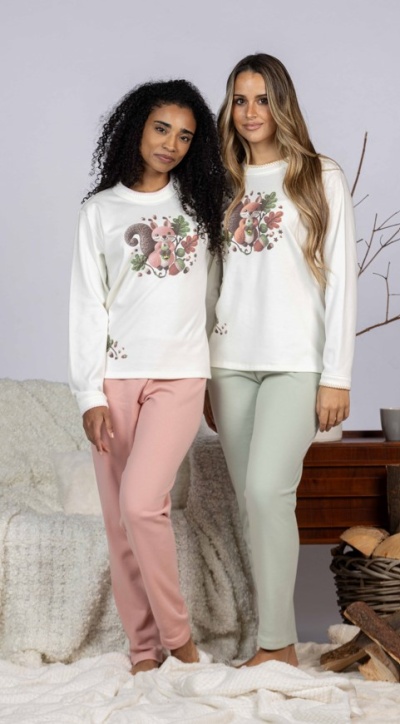 Pijama senhora ref 8433 Mira - interlock cardado - (inverno 2025)