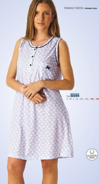 Camisa de Dormir alças - refª 8044 - 100% algodão - D&L (verão 2026)