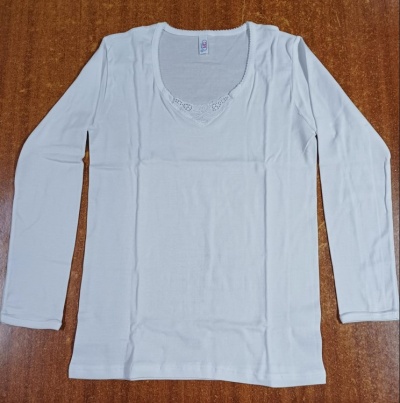 Camisola interior senhora c/manga com bordado - ref 556F (inverno)