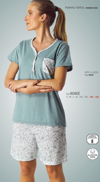 Pijama de calção senhora ref 8080 D&L 100% algodão (verão 2026)
