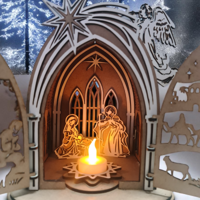 Presépio de Natal forma de igreja