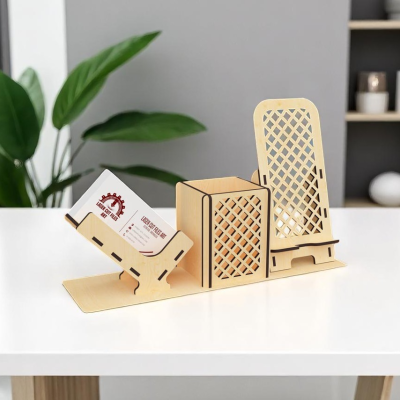 Organizador de secretária com suporte telemovel e cartões